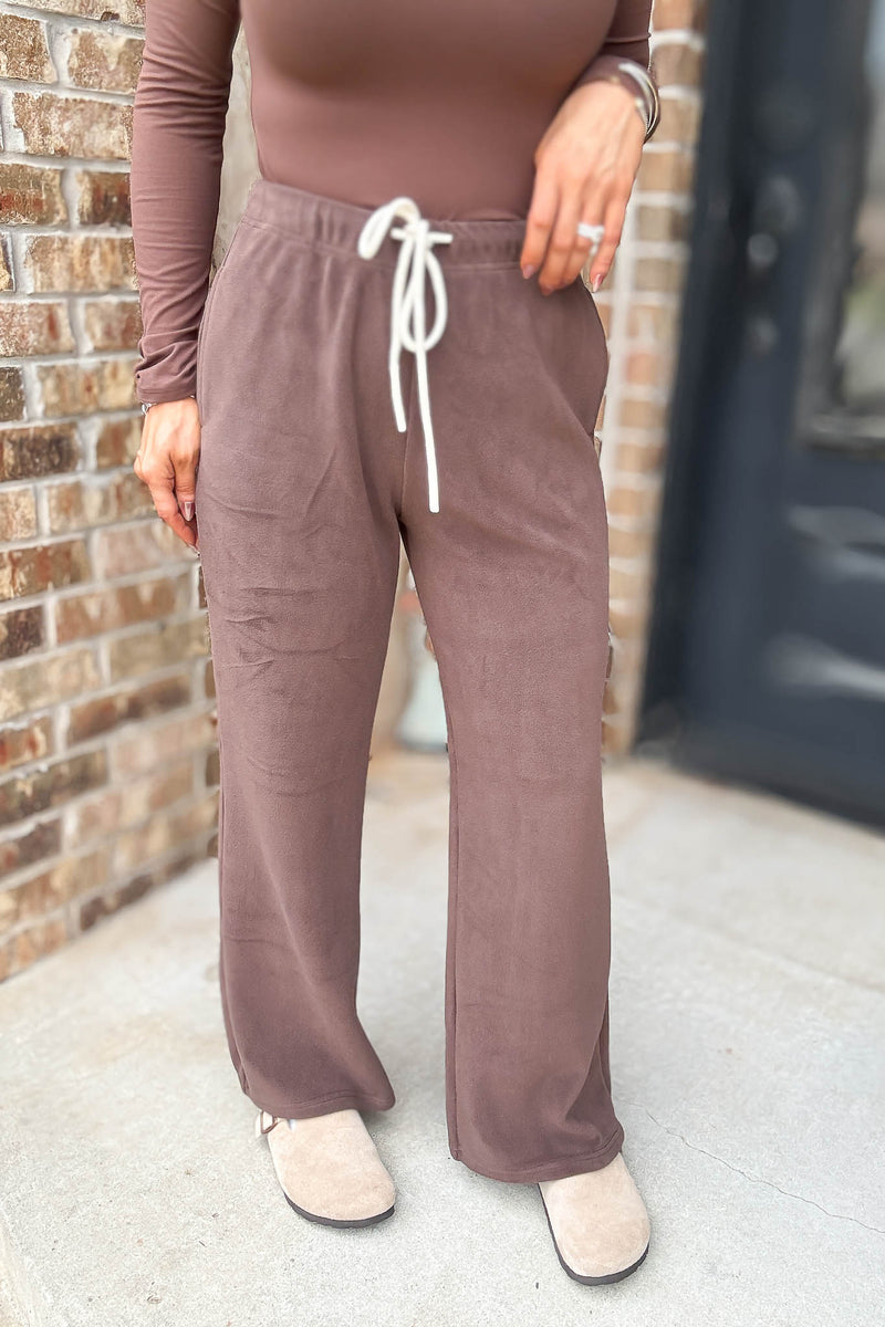 Cozy Soft Brown Premium Fleece Wide Leg Sweatpants