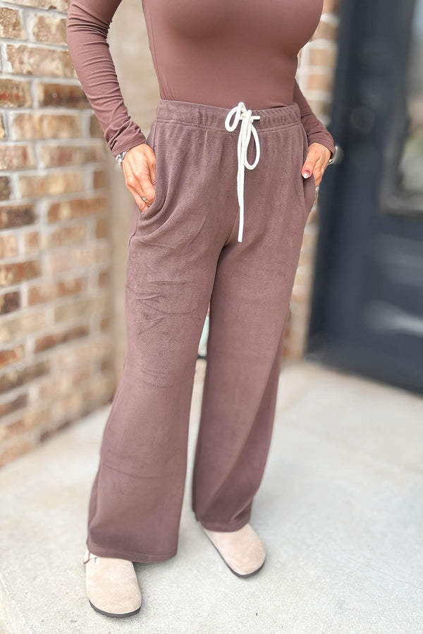 Cozy Soft Brown Premium Fleece Wide Leg Sweatpants