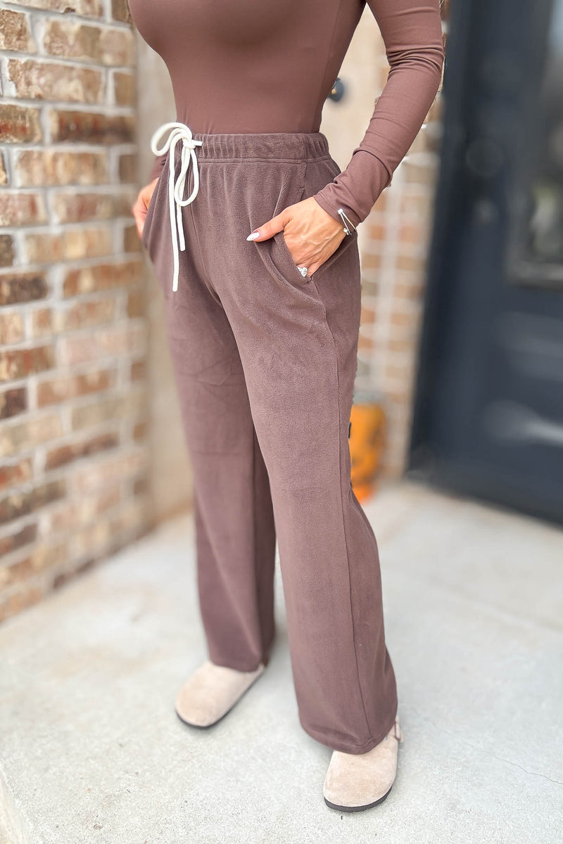 Cozy Soft Brown Premium Fleece Wide Leg Sweatpants