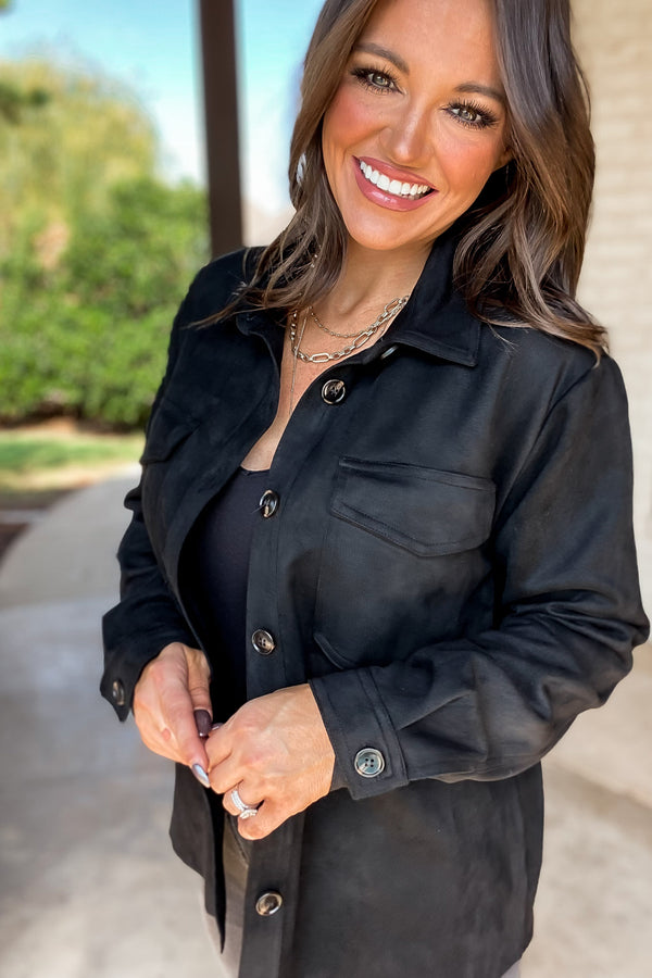 Simply Devoted Black Loose Fit Suede Shacket