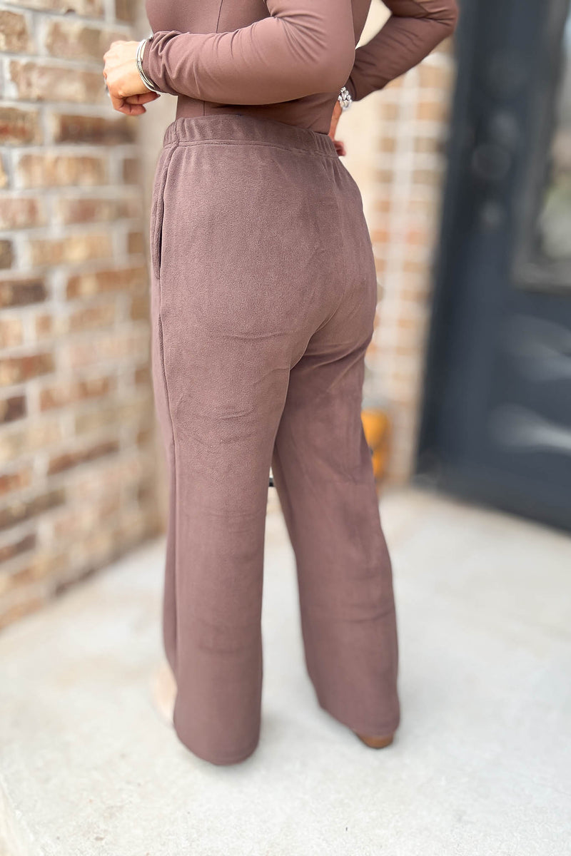 Cozy Soft Brown Premium Fleece Wide Leg Sweatpants
