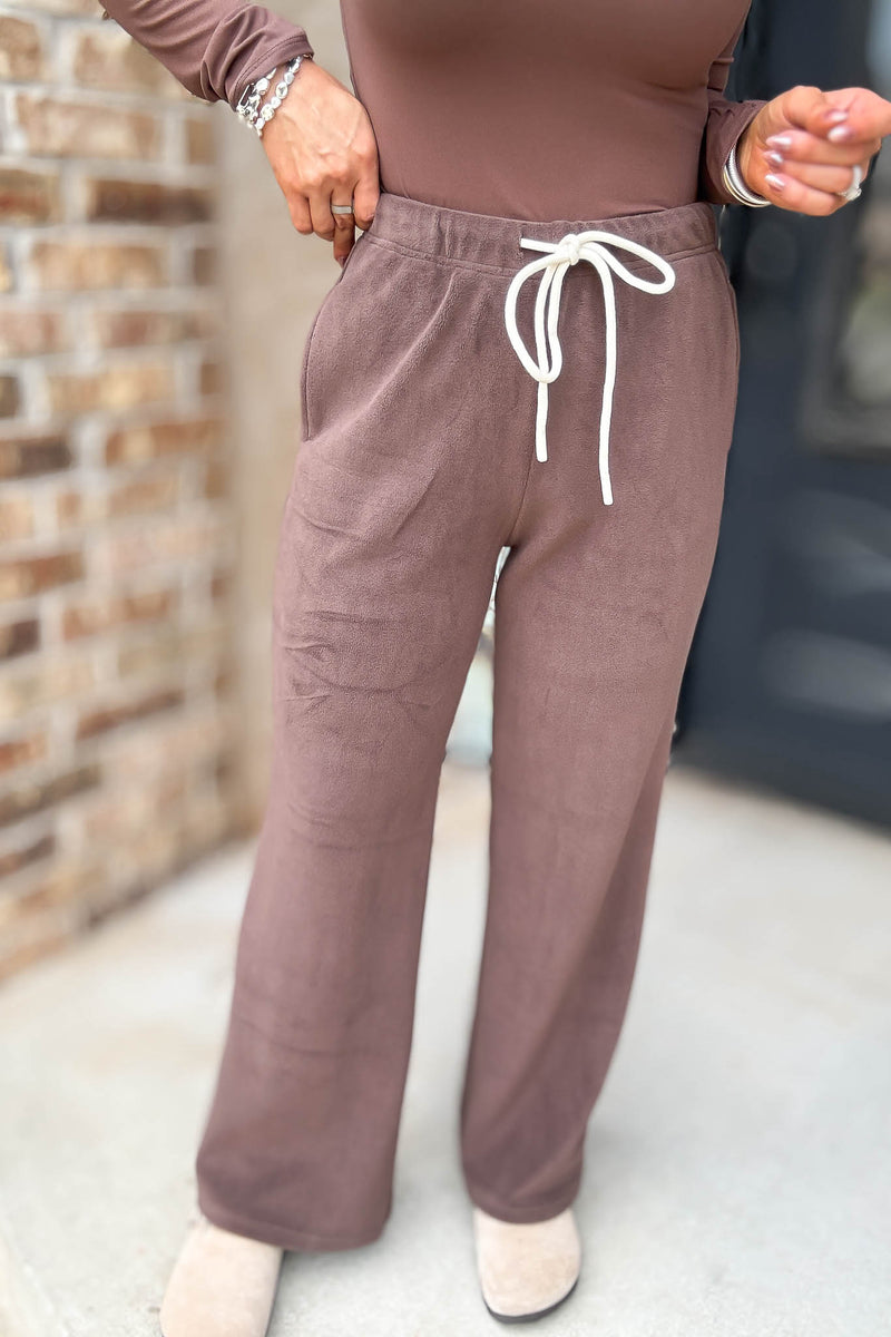 Cozy Soft Brown Premium Fleece Wide Leg Sweatpants