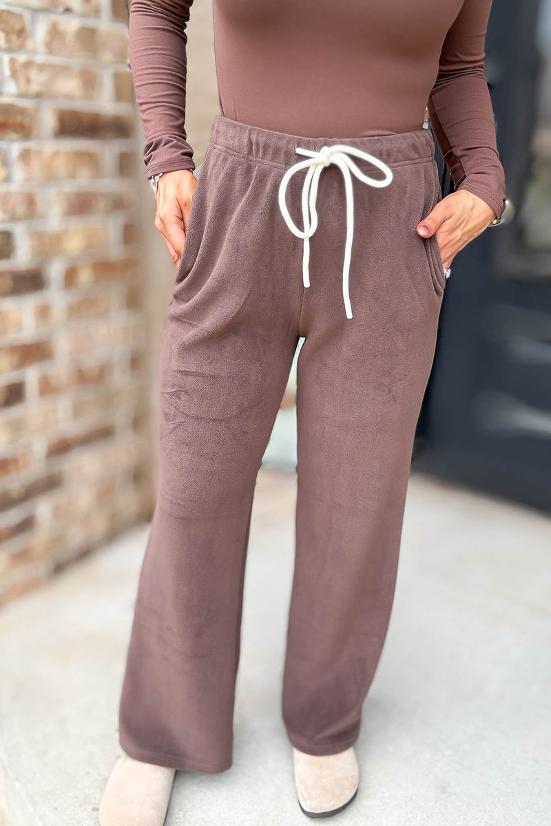 Cozy Soft Brown Premium Fleece Wide Leg Sweatpants