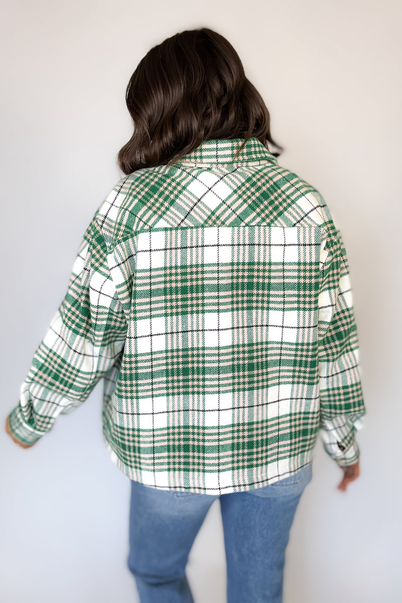 Green Flannel Plaid Brush Shacket