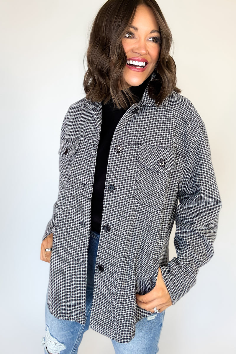 Brush Mini Grid Check Oversized Shacket