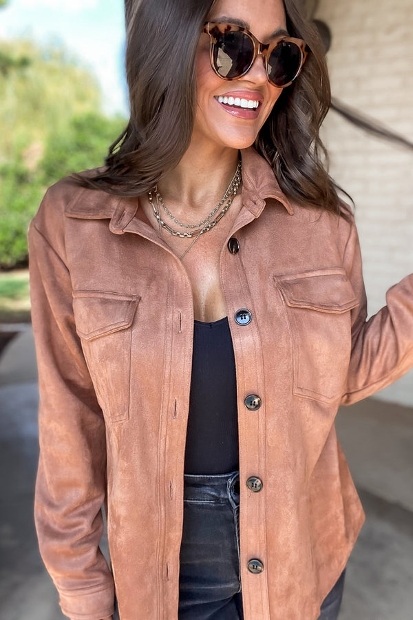 Simply Devoted Khaki Loose Fit Suede Shacket