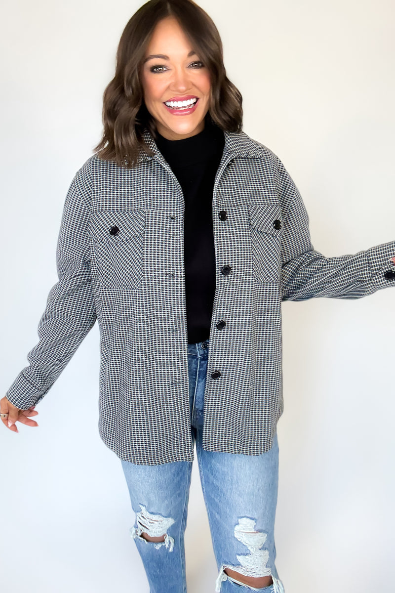 Brush Mini Grid Check Oversized Shacket