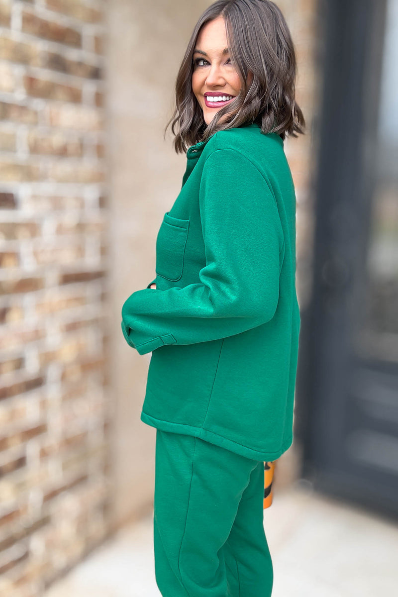 Button Up Green Fleece Shirt Jacket