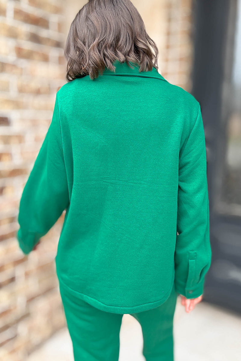 Button Up Green Fleece Shirt Jacket