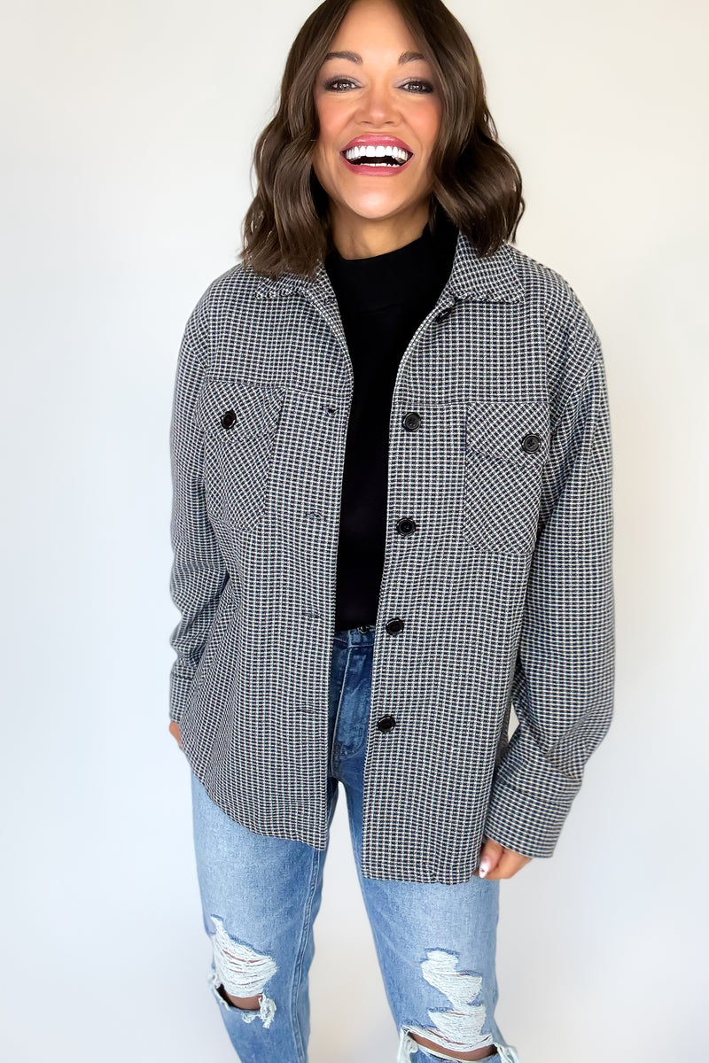 Brush Mini Grid Check Oversized Shacket