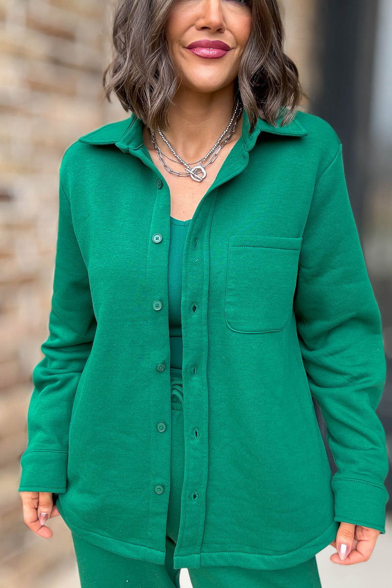 Button Up Green Fleece Shirt Jacket