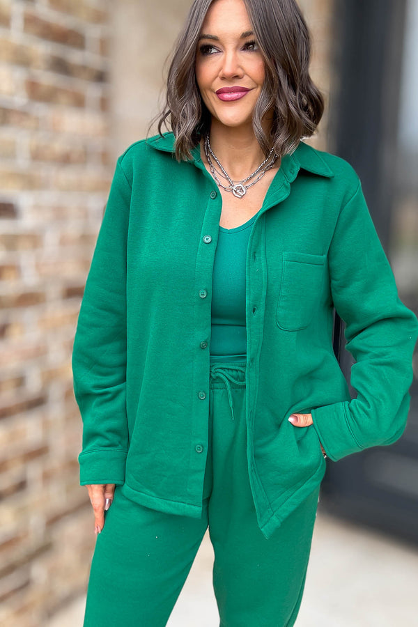 Button Up Green Fleece Shirt Jacket