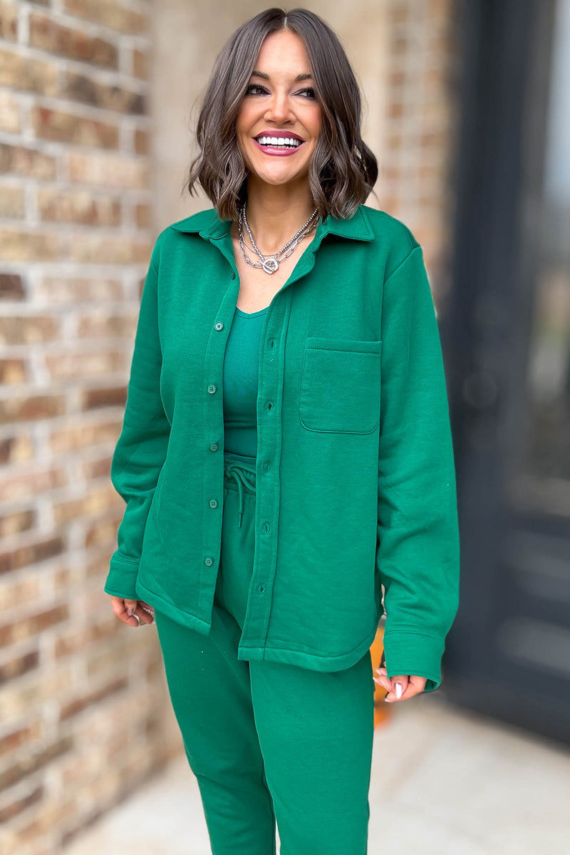 Button Up Green Fleece Shirt Jacket