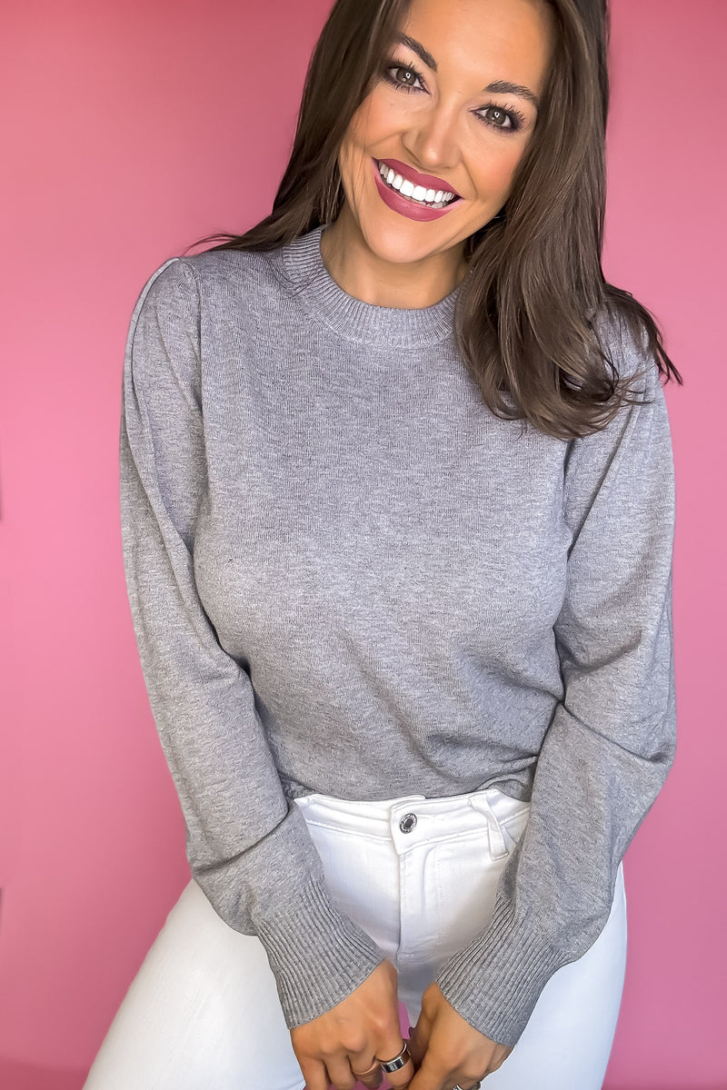 Zoe Heather Grey Blouse Sleeve Sweater