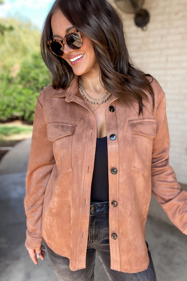 Simply Devoted Khaki Loose Fit Suede Shacket