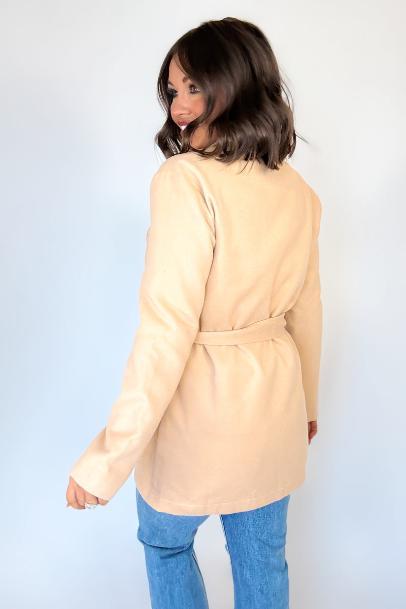 Khaki Shawl Collar Front Tie Coat