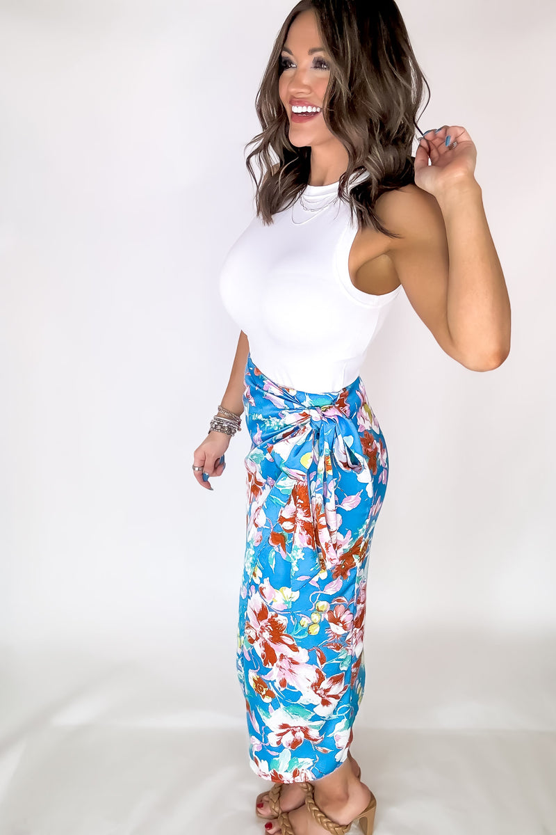 Floral Print Wrap And Tie Skirt