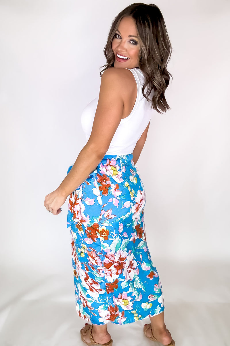 Floral Print Wrap And Tie Skirt
