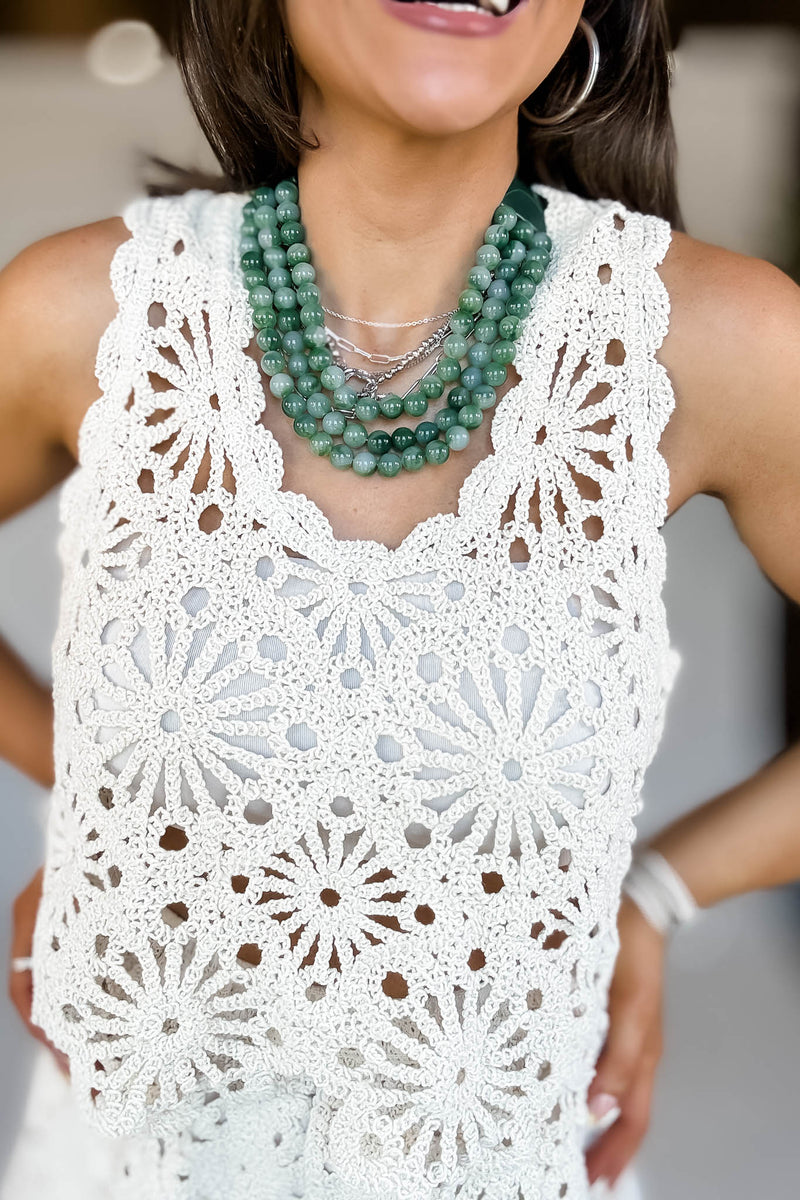 Chunky Dark Green Beaded Faux Leather Magnetic Necklace