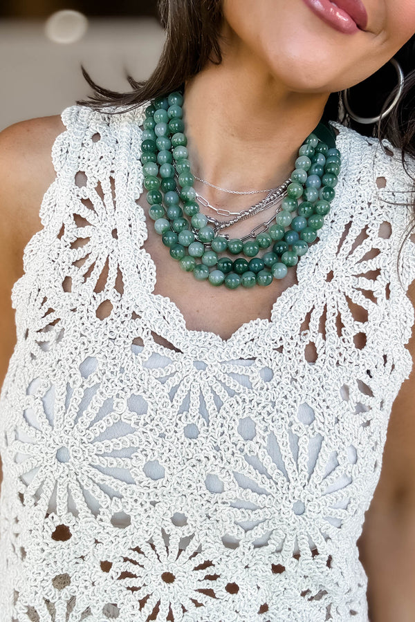 Chunky Dark Green Beaded Faux Leather Magnetic Necklace