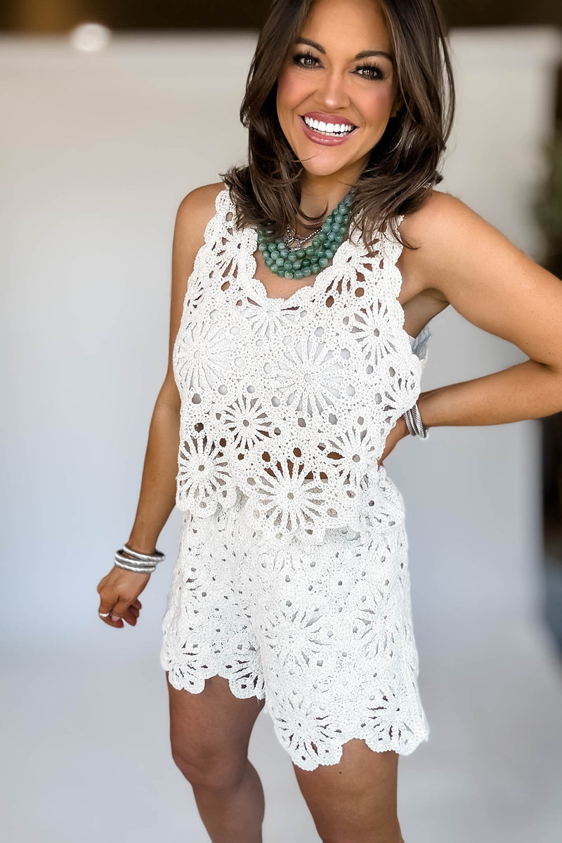 Scallop Edge Crochet Sweater Shorts