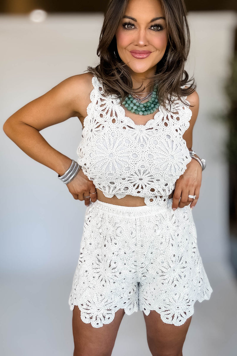 Scallop Edge Crochet Sweater Shorts