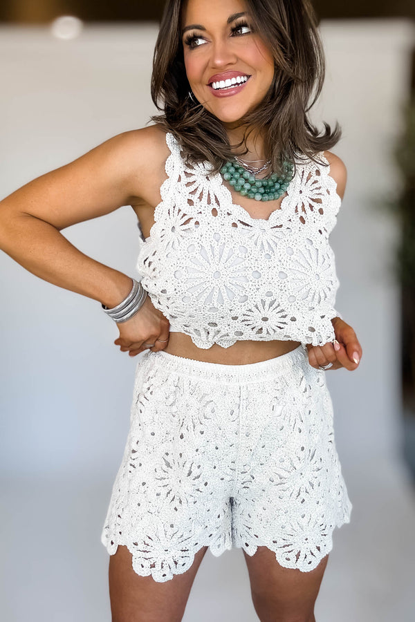 Scallop Edge Crochet Sweater Shorts