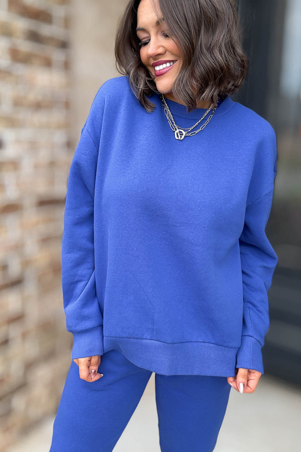 Royal Blue Relaxed Fleece Crewneck Sweatshirt