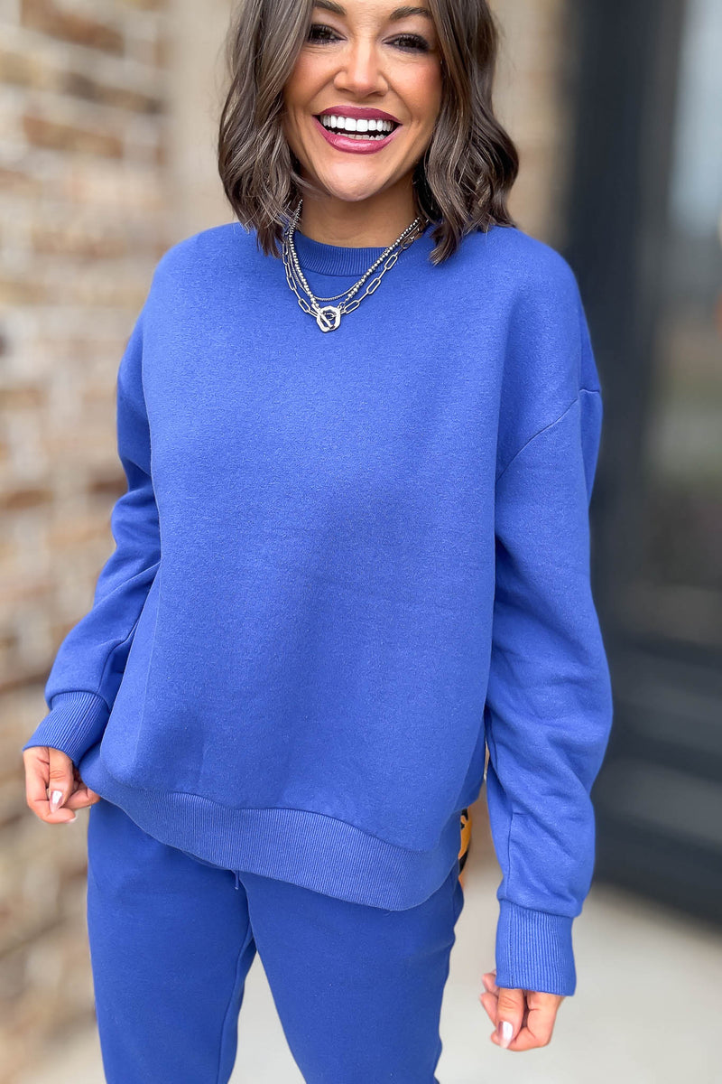 Royal Blue Relaxed Fleece Crewneck Sweatshirt