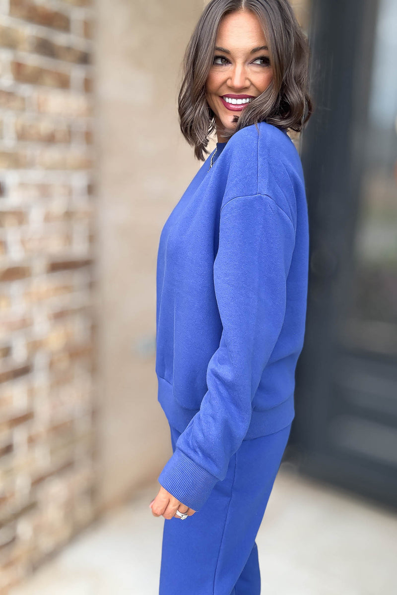 Royal Blue Relaxed Fleece Crewneck Sweatshirt