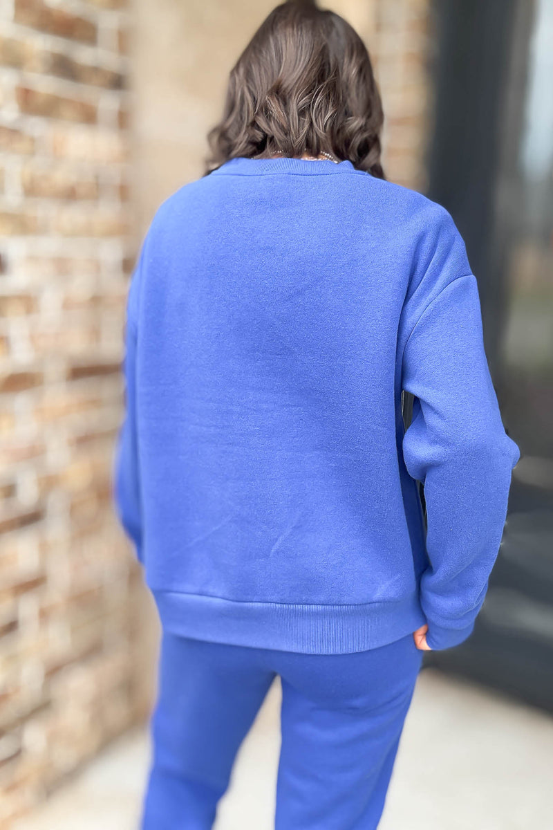 Royal Blue Relaxed Fleece Crewneck Sweatshirt