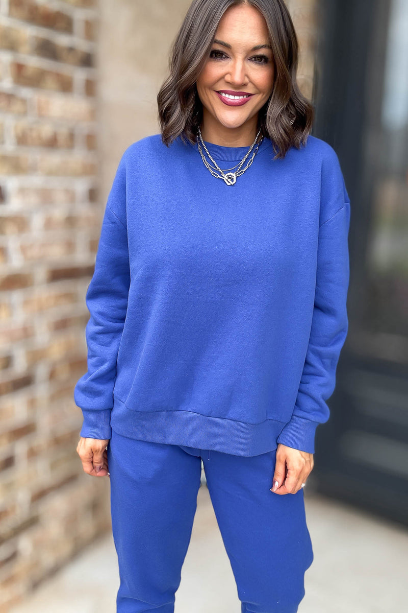 Royal Blue Relaxed Fleece Crewneck Sweatshirt