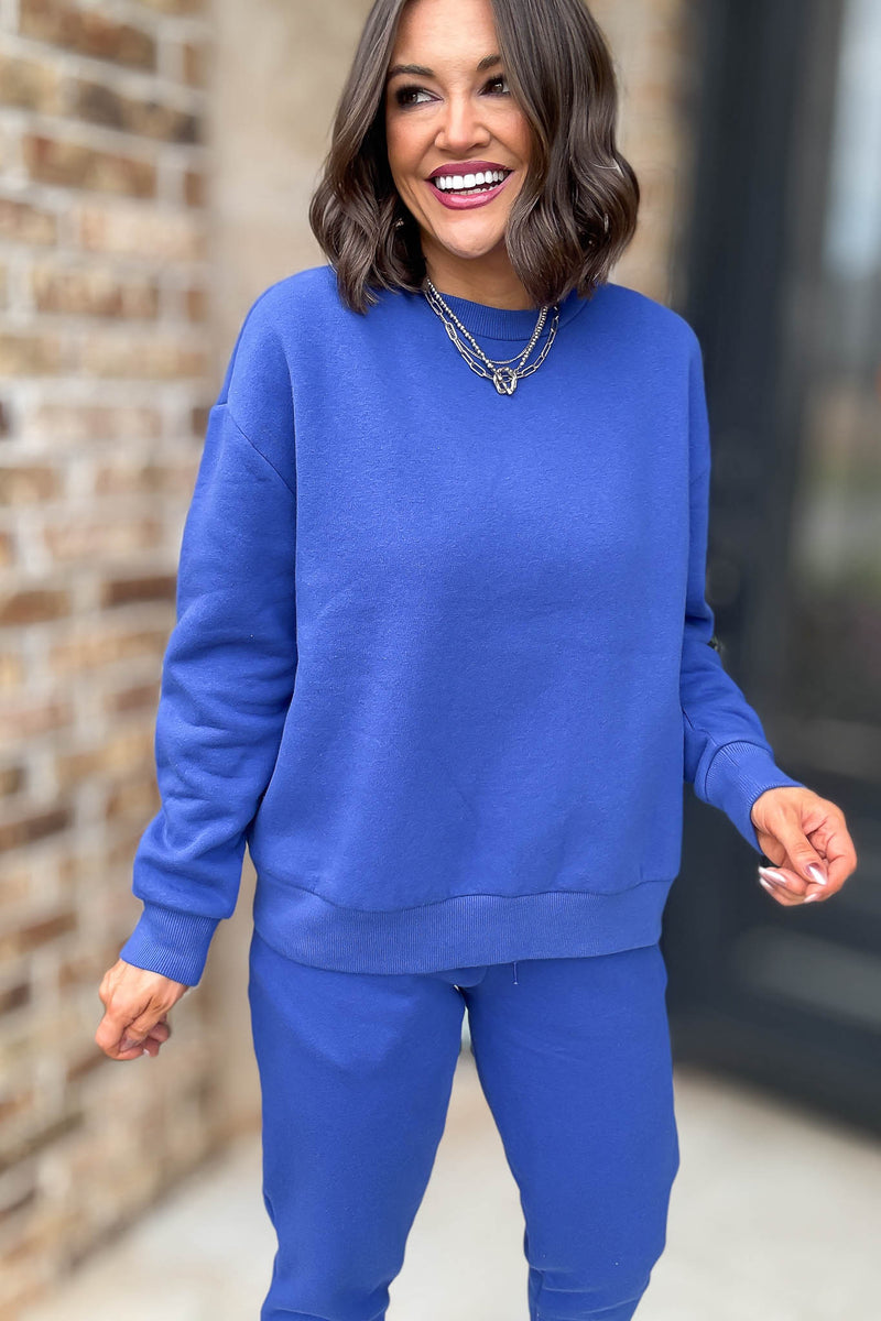 Royal Blue Relaxed Fleece Crewneck Sweatshirt