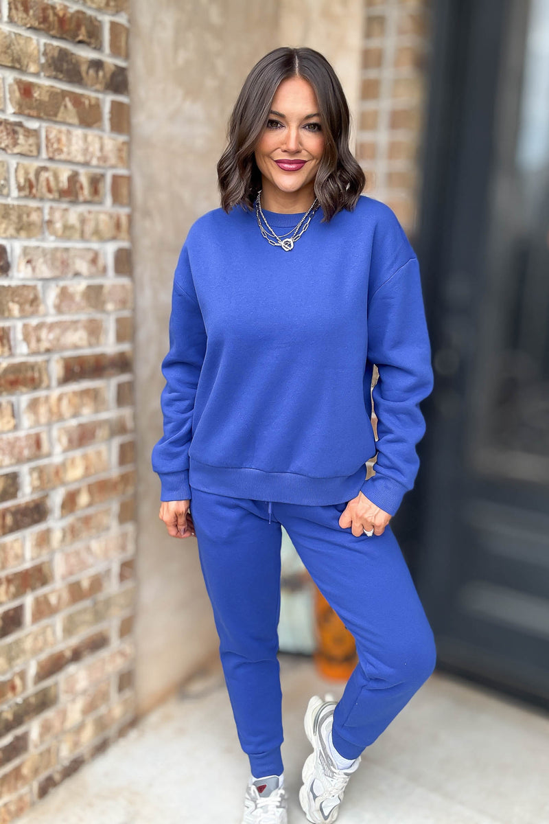 Royal Blue Relaxed Fleece Crewneck Sweatshirt