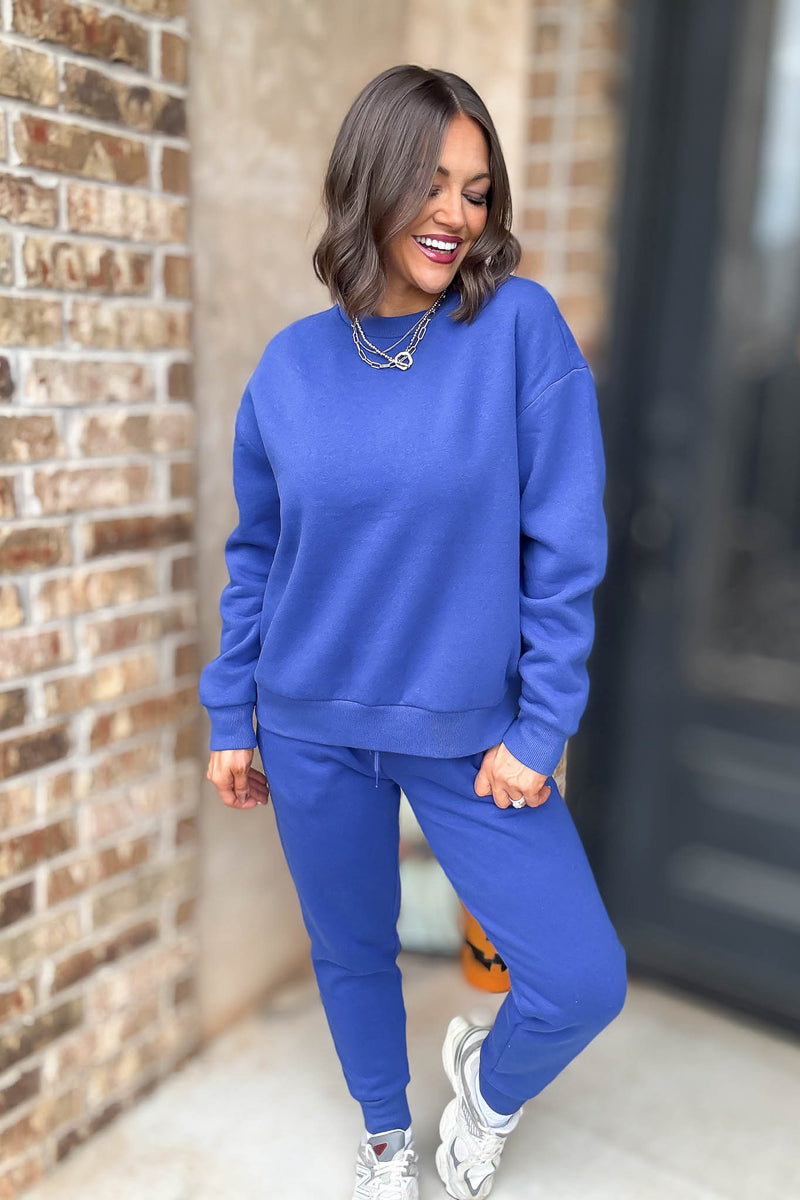 Royal Blue Relaxed Fleece Crewneck Sweatshirt