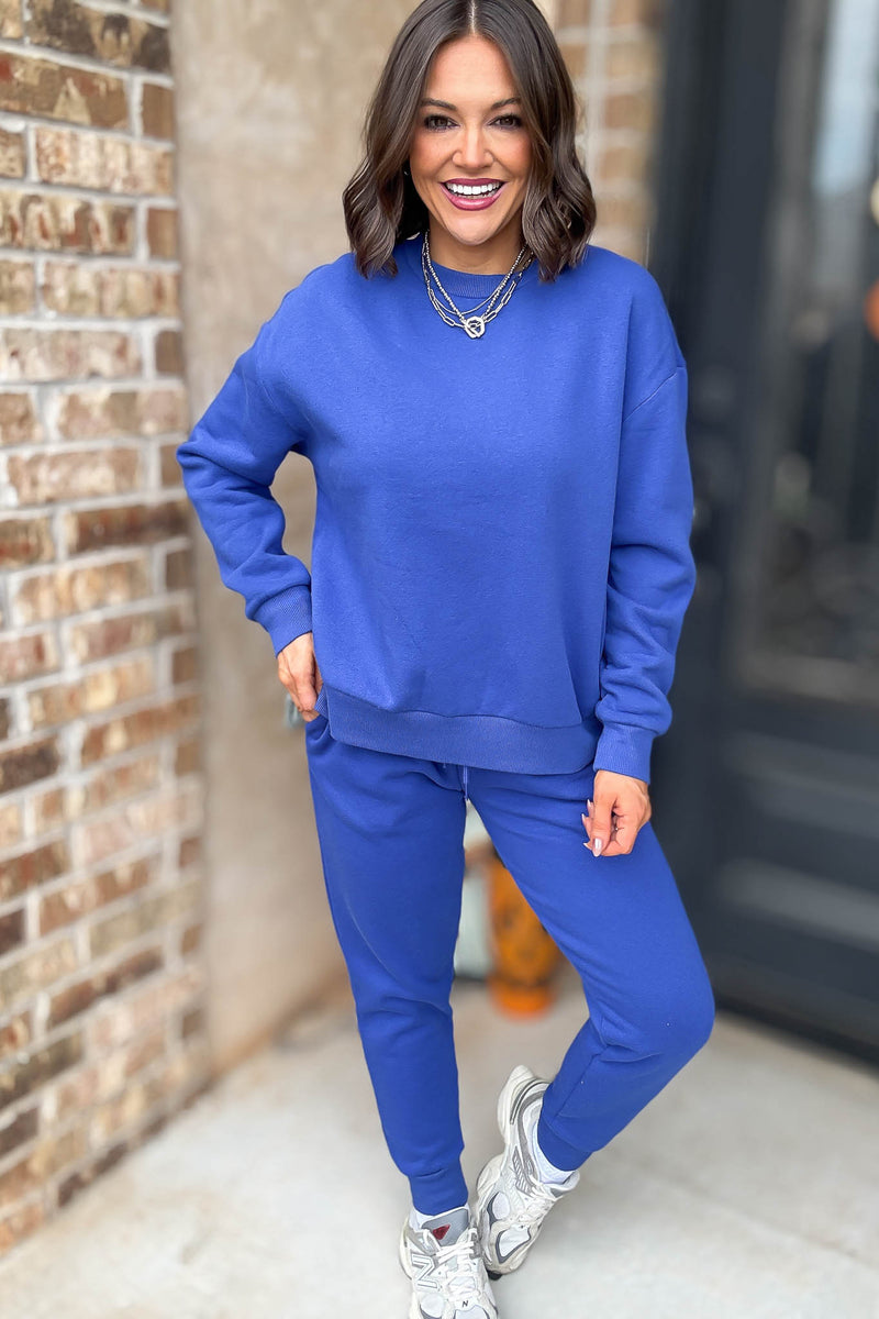Royal Blue Relaxed Fleece Crewneck Sweatshirt