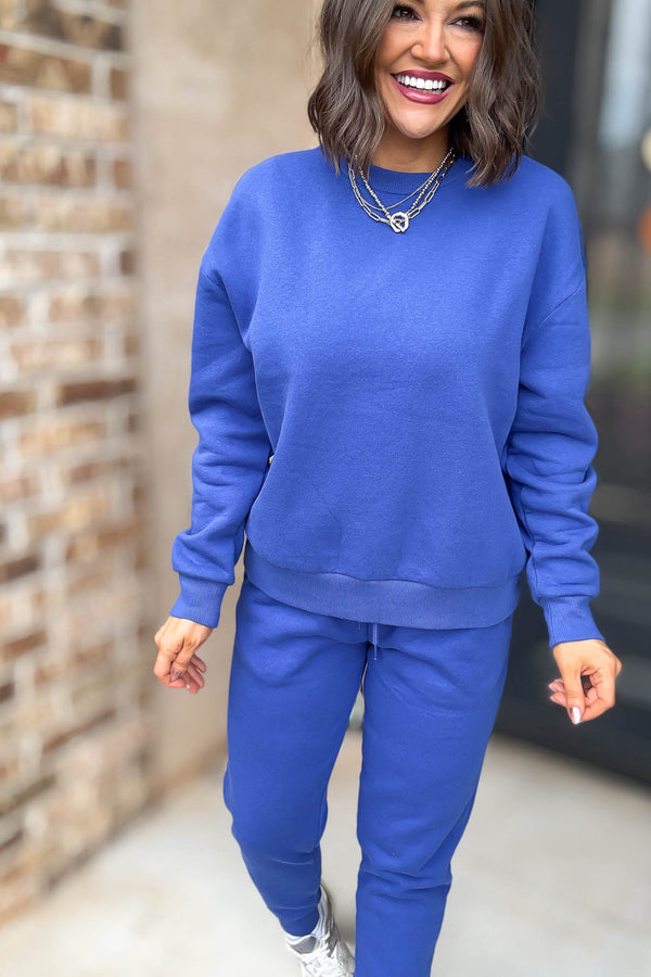 Royal Blue Relaxed Fleece Crewneck Sweatshirt