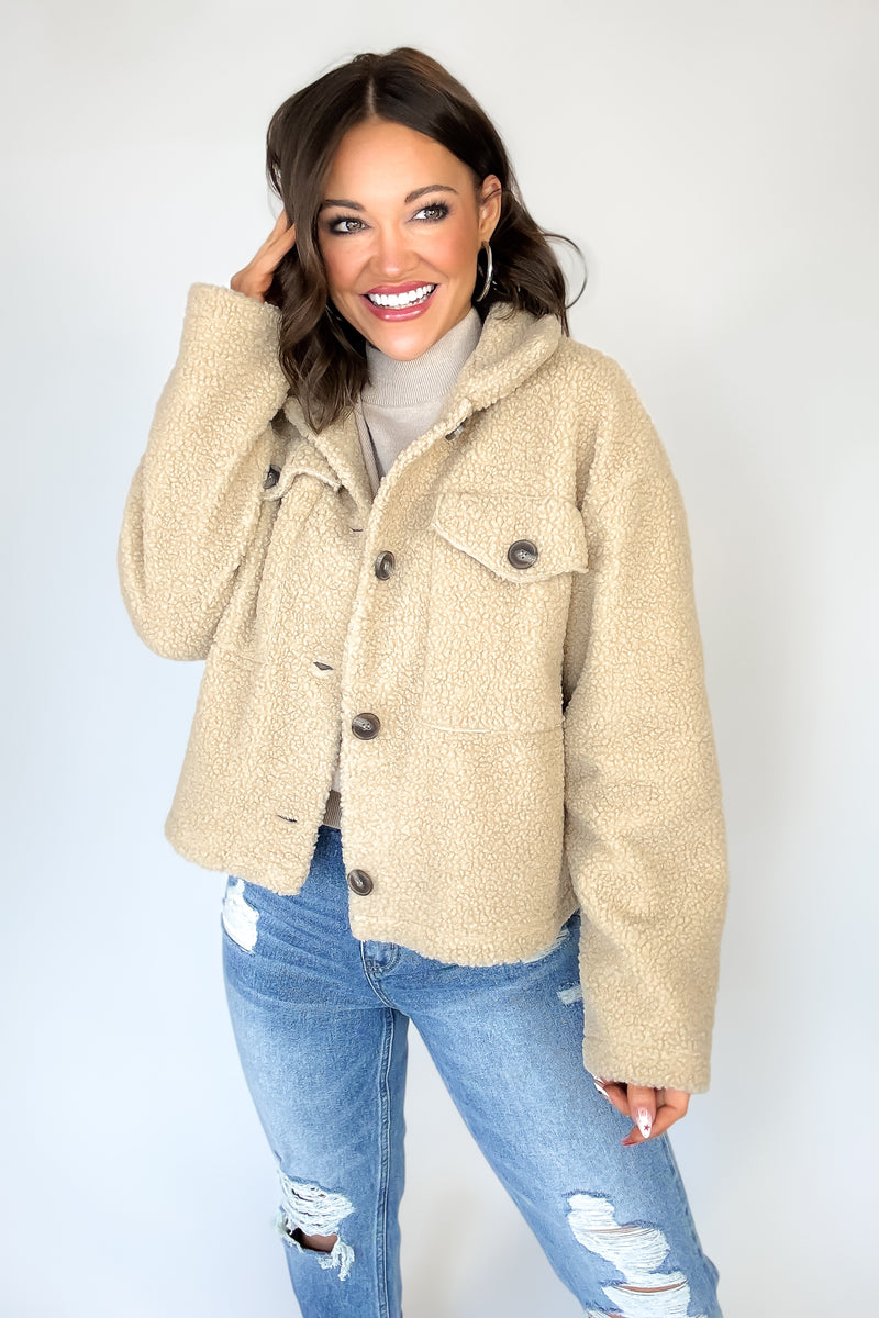 Taupe Fleece Buttoned Flap Pocket Shacket