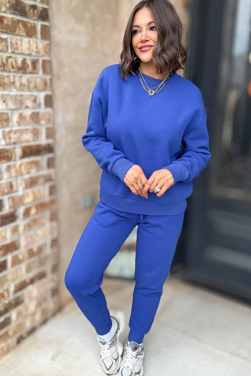 Royal Blue Relaxed Fleece Crewneck Sweatshirt