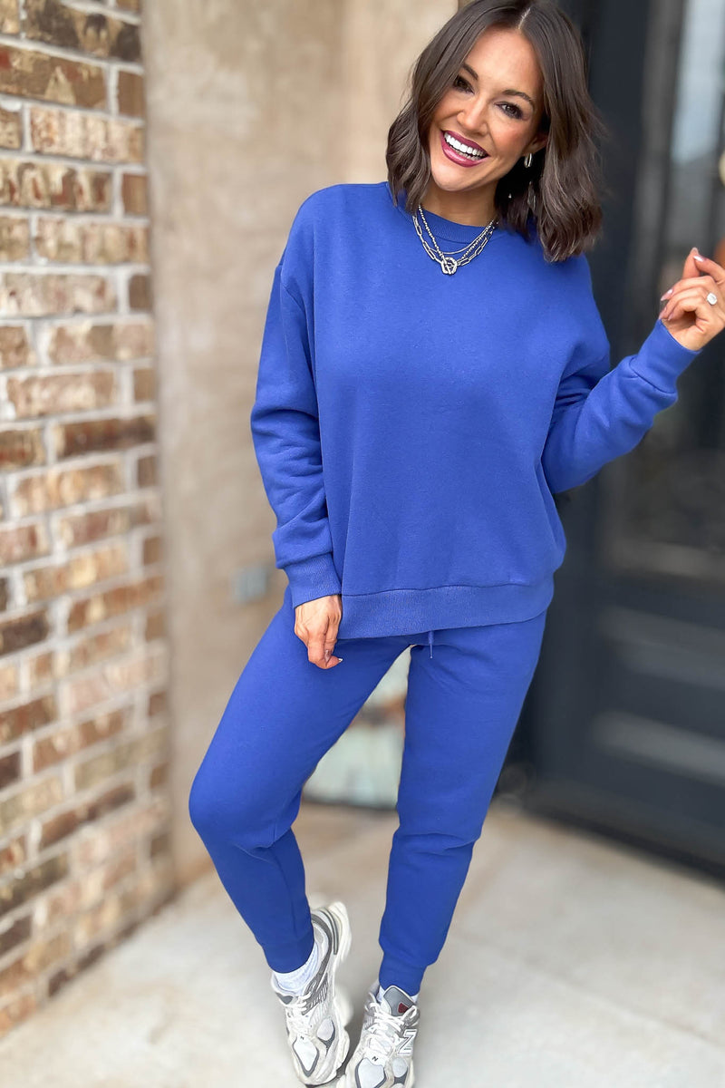 Royal Blue Relaxed Fleece Crewneck Sweatshirt