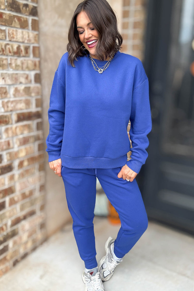 Royal Blue Relaxed Fleece Crewneck Sweatshirt