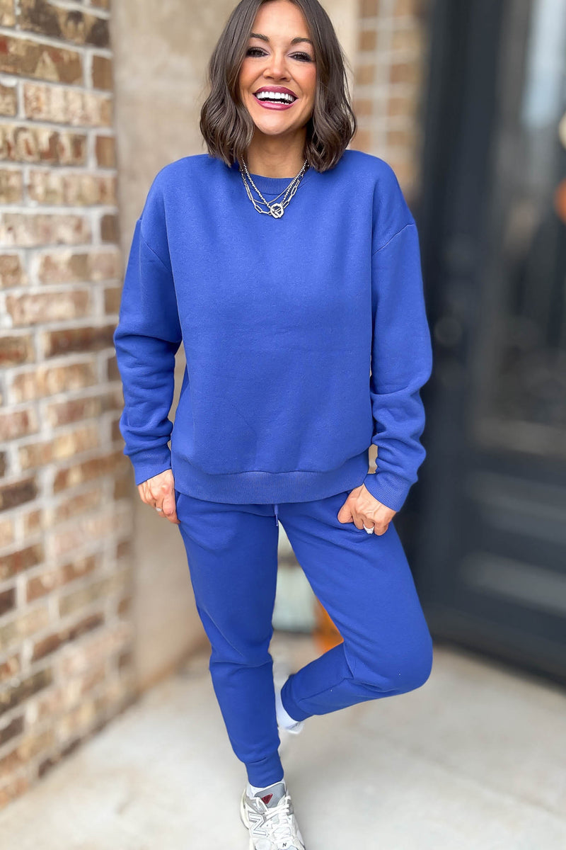 Royal Blue Relaxed Fleece Crewneck Sweatshirt