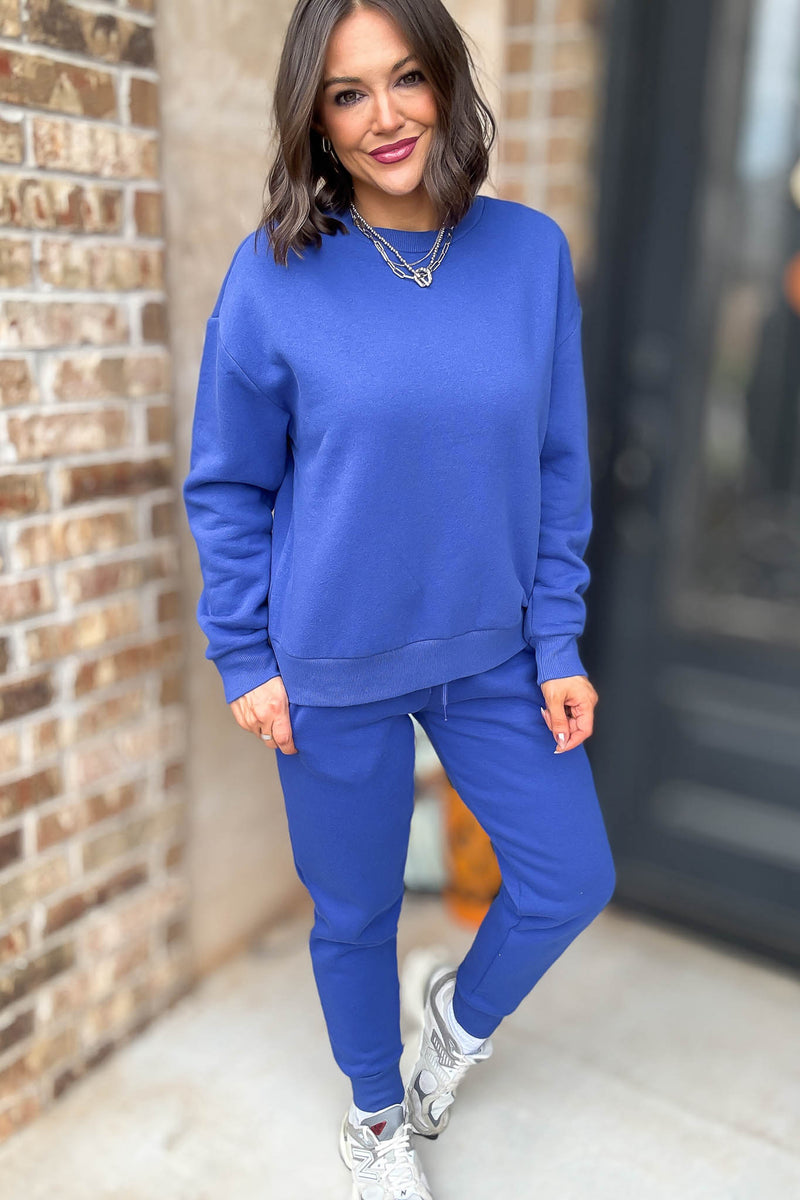 Royal Blue Relaxed Fleece Crewneck Sweatshirt