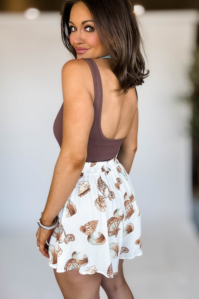 Seamless Brown Ribbed Square Neck Tank Bodysuit