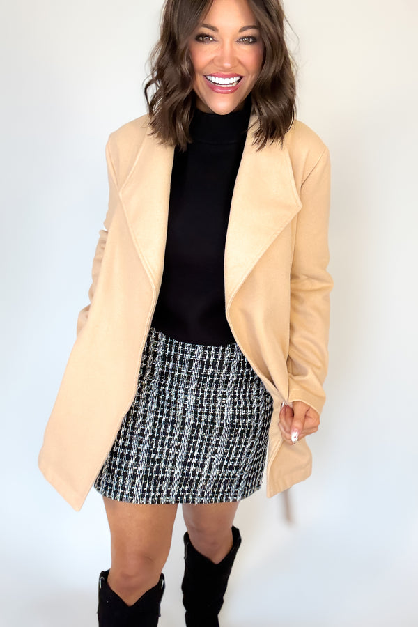 Black Check Tweed Mini Skirt