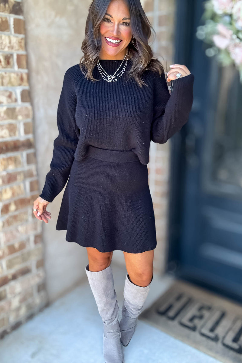 Mable Sleek Chic Black Ribbed Sweater Skirt