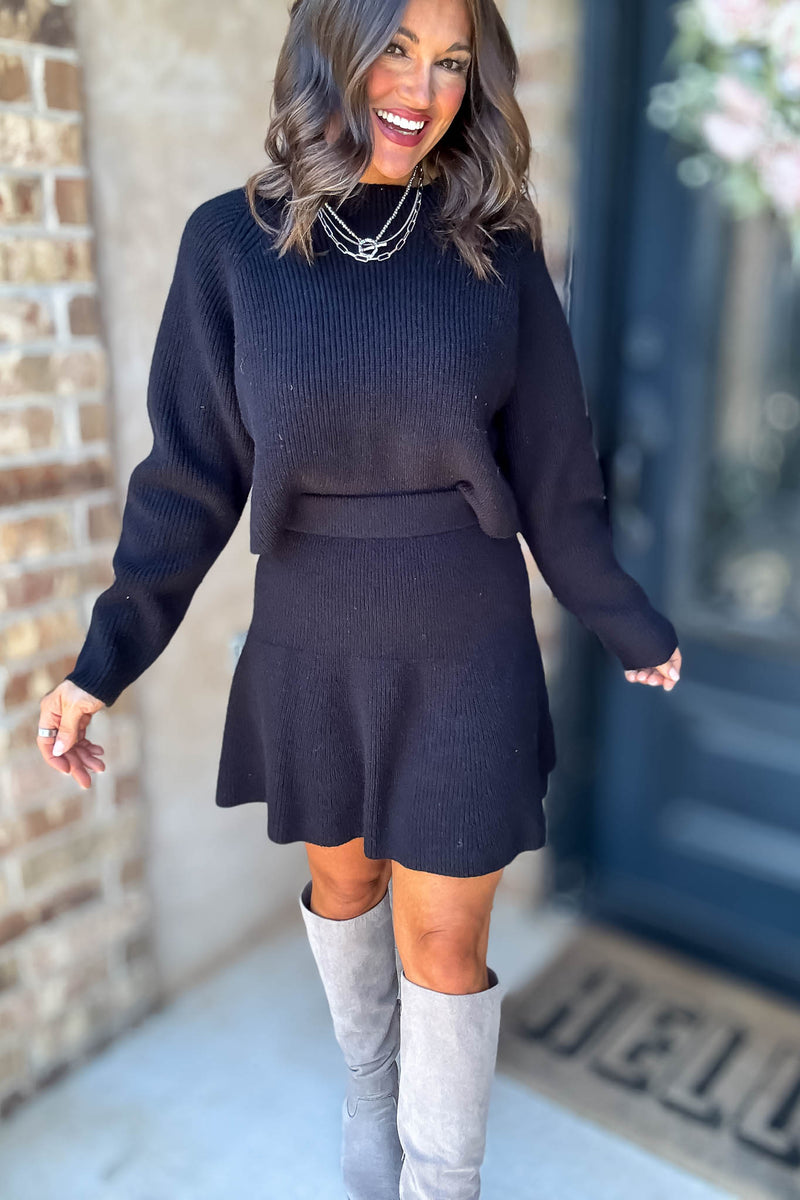 Mable Sleek Chic Black Ribbed Sweater Skirt
