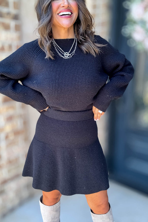 Mable Sleek Chic Black Ribbed Sweater Skirt