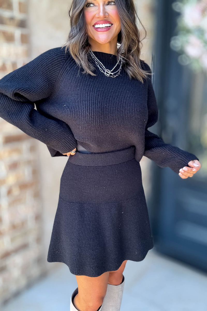 Mable Sleek Chic Black Ribbed Sweater Skirt