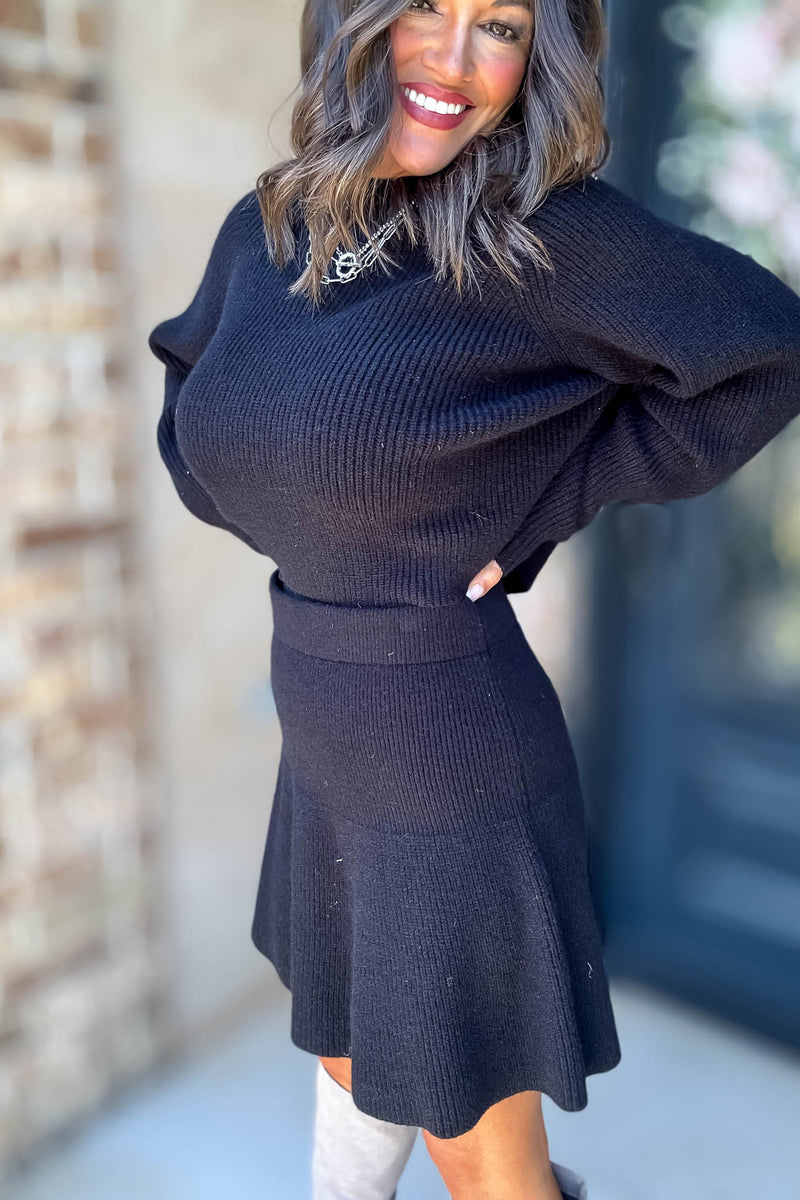 Mable Sleek Chic Black Ribbed Sweater Skirt